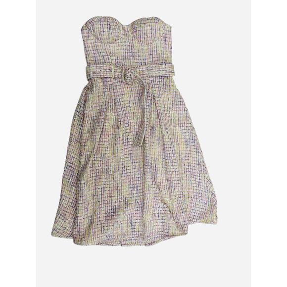 MOTF Strapless Tweed‎ Dress Small Bustier Top Belted Pastel Chic - Picture 1 of 10